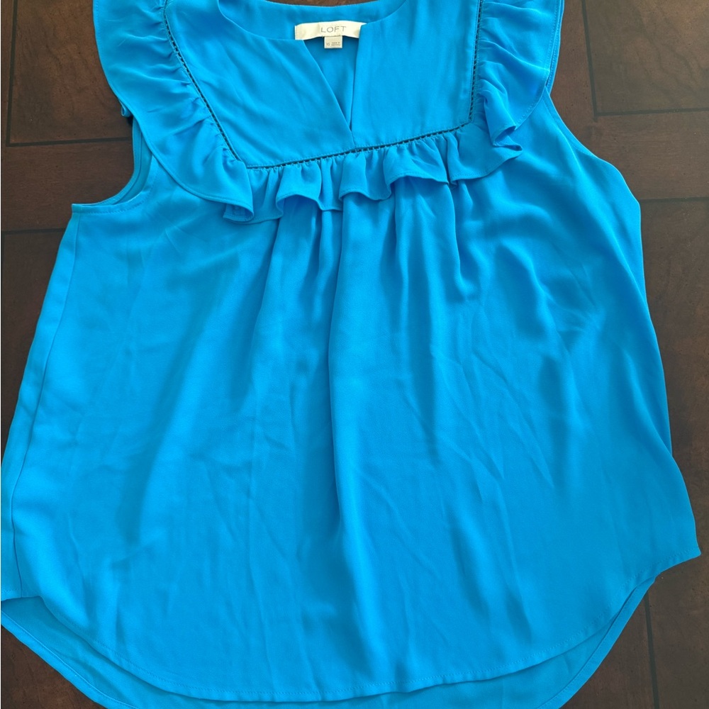 LOFT Women's Ruffle Yoke Sleeveless Top - Turquoise Blue